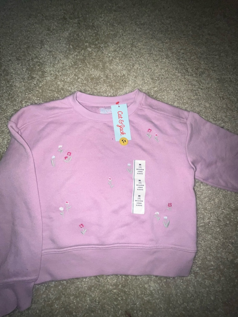Cat & Jack Light Pink Floral Embroidered Crewneck Sweatshirt
